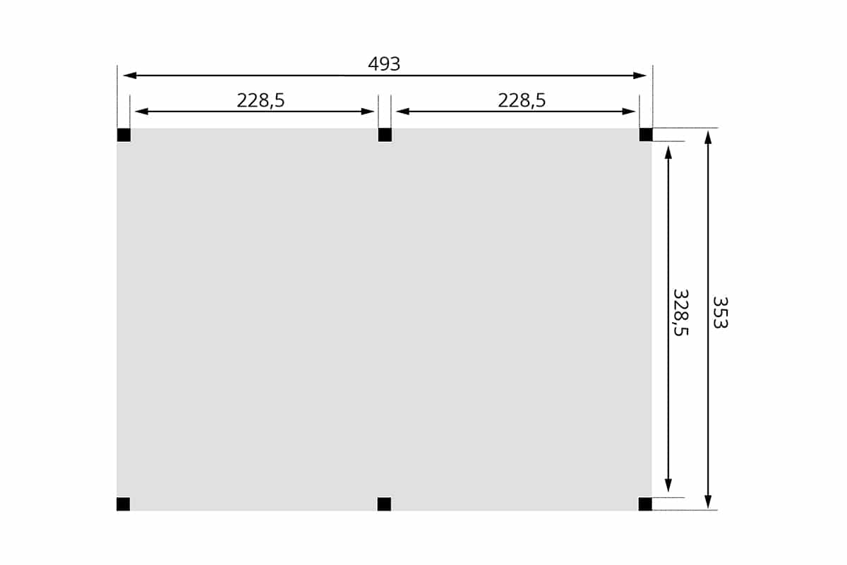 Plattegrond Overkapping Plat dak Allure Aluminium A 495 x 355 cm