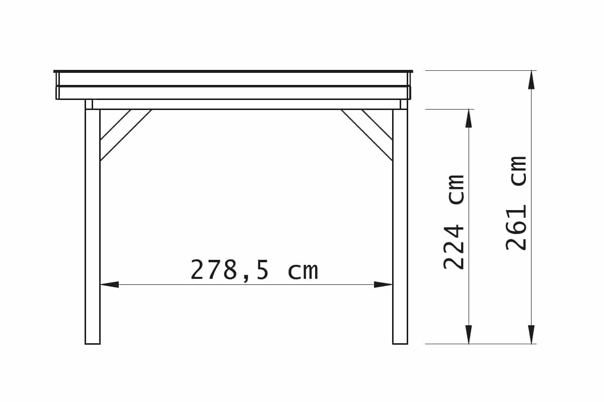 Zijaanzicht Overkapping Plat dak Premium 1400 x 310 cm