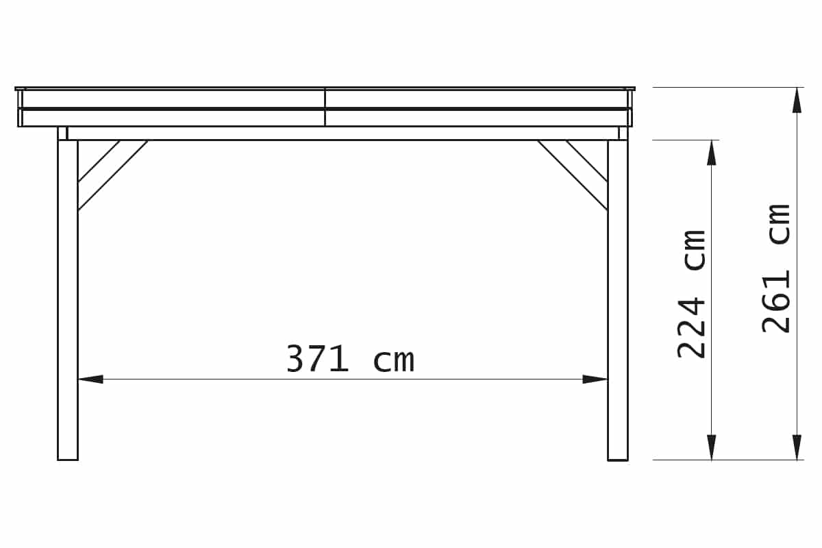 Zijaanzicht Overkapping Plat dak Premium 1400 x 400 cm
