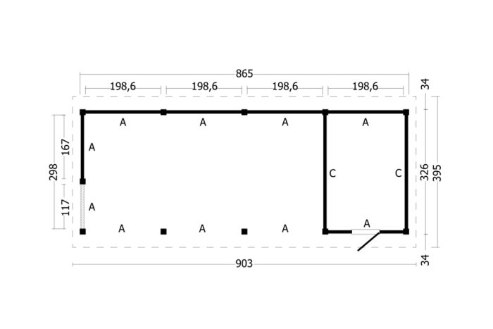 Overkapping Zadeldak Hamar L Type 10 plattegrond
