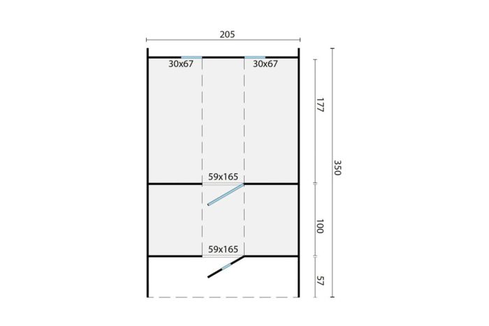 Saunabarrel Thermowood 205 X 350 cm plattegrond