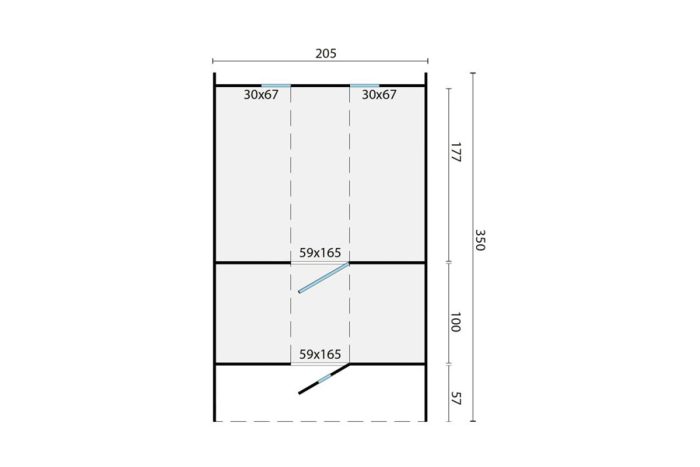 Saunabarrel Vuren 205 X 350 cm plattegrond
