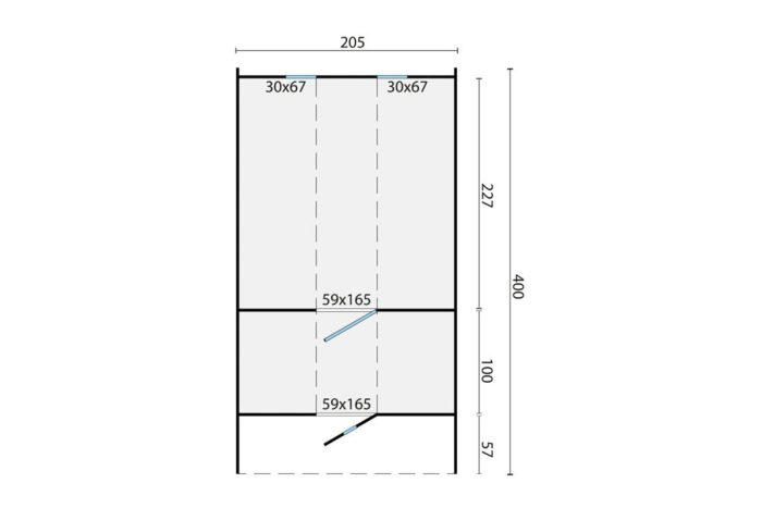 Saunabarrel Vuren 205 X 400 cm plattegrond