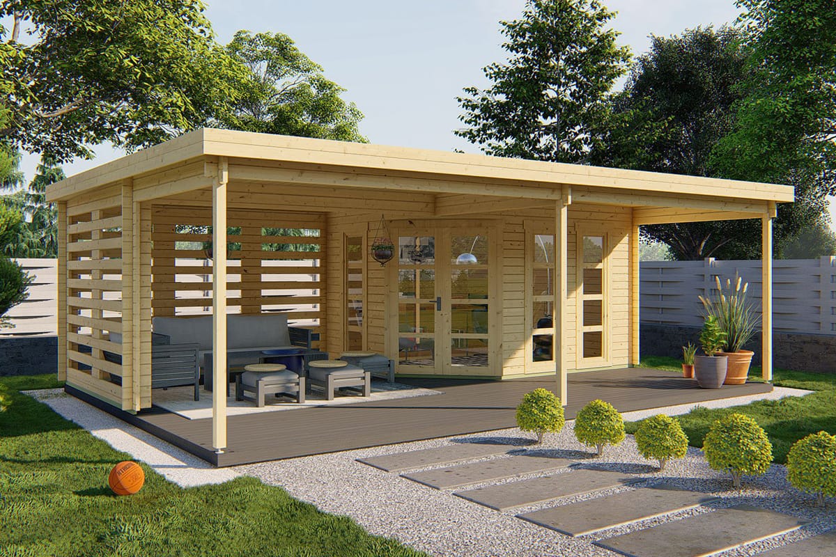Blokhut - Tuinhuis Oletha met Overkapping onbehandeld