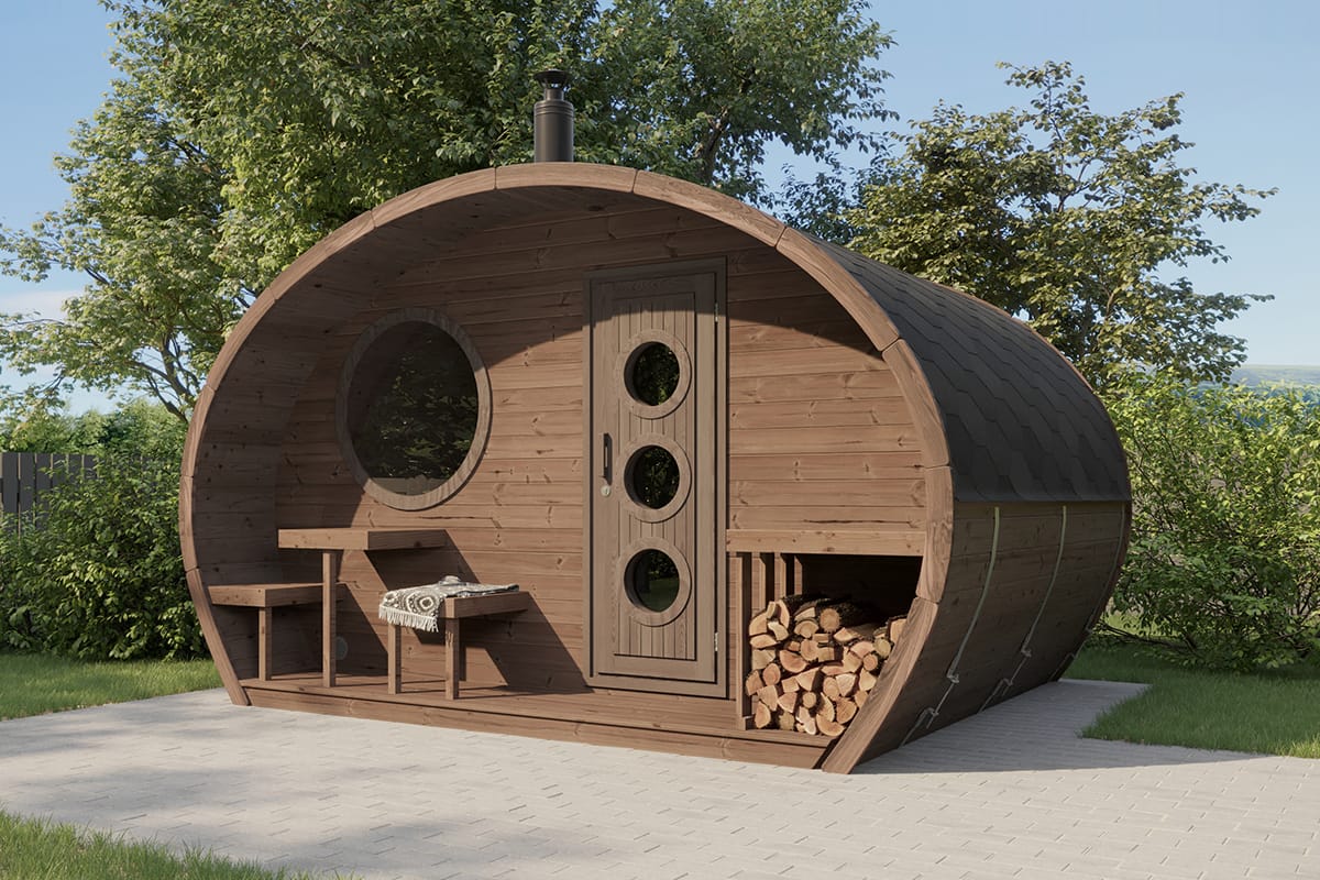 Barrelsauna Thermowood 410 x 300 cm