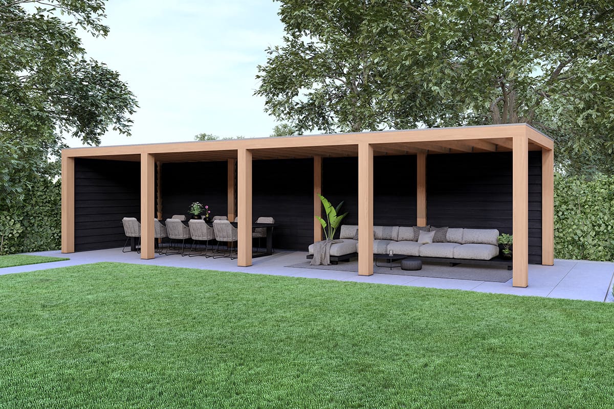 Overkapping Slim Serie 2 Douglas met zwart zweeds rabat wanden - 10 staanders