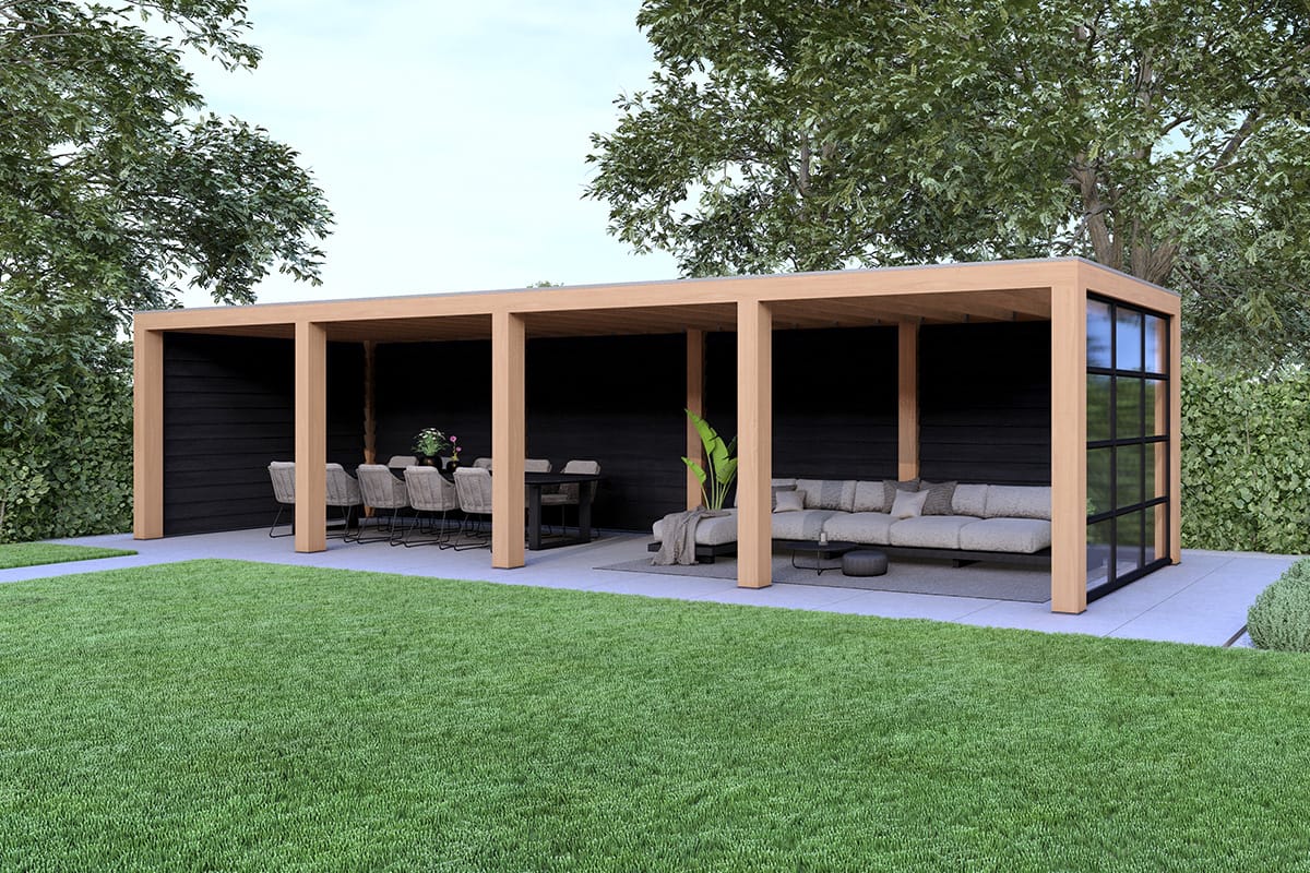 Overkapping Slim Serie 3 Douglas met zwart zweeds rabat wanden - 10 staanders