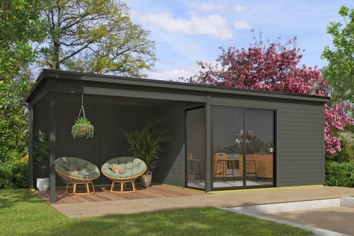 Tuinhuis Olivia Met Overkapping Green grey behandeld