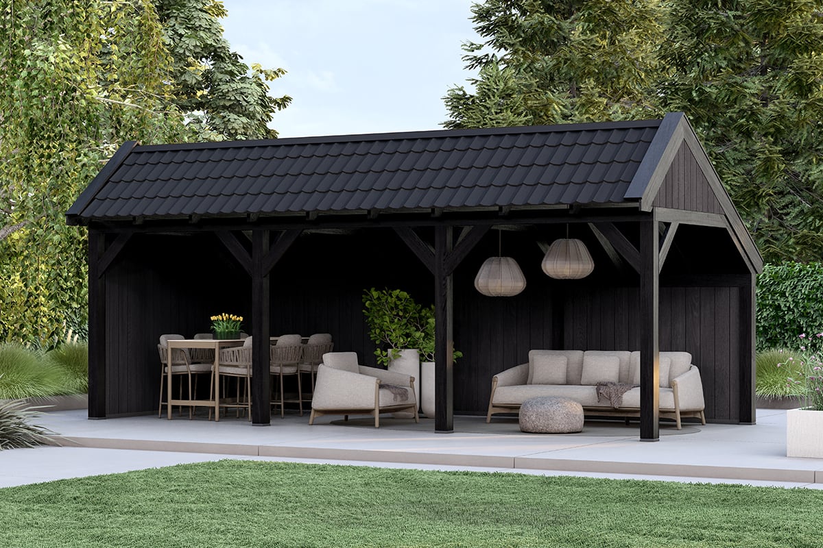 Kapschuur Rustic Serie 2 Zwarte Sponningplanken Constructie Zwart 3 segmenten