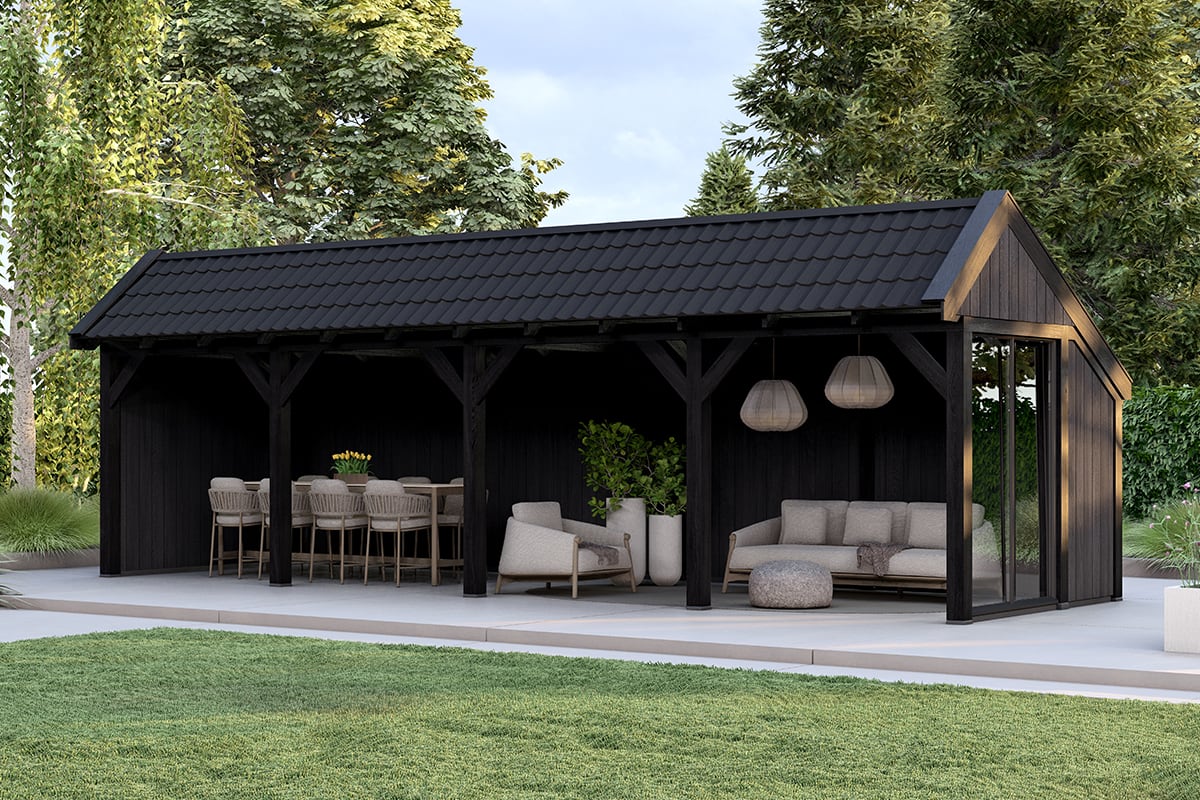 Kapschuur Rustic Serie 3 Zwarte Sponningplanken Constructie Zwart 4 segmenten