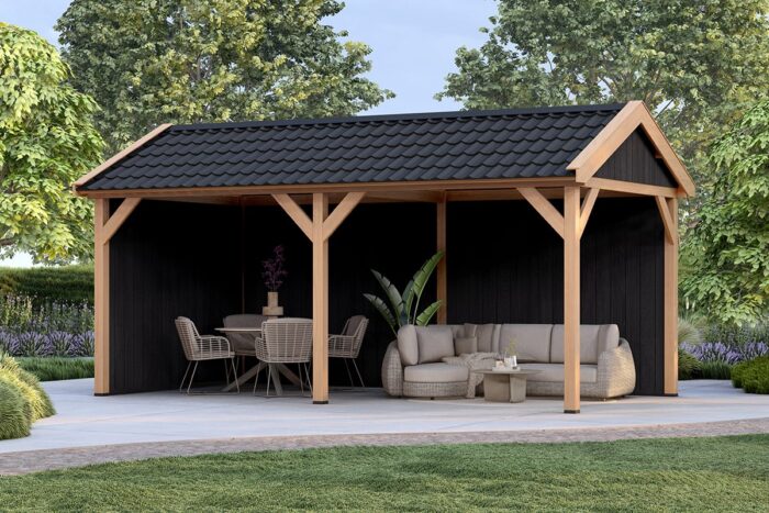 Zadeldak Overkapping Pulse Serie 2 Zwarte Sponningplanken Constructie Douglas 2 segmenten