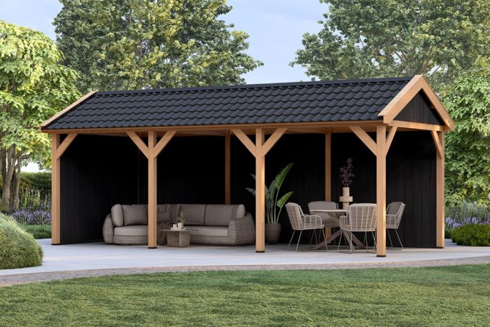 Zadeldak Overkapping Pulse Serie 2 Zwarte Sponningplanken Constructie Douglas 3 segmenten