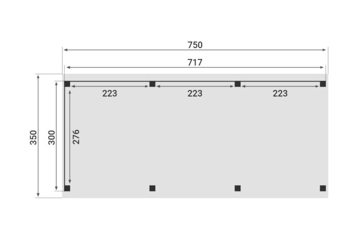 Zadeldak Overkapping Pulse Serie 2 750 X 350 cm plattegrond
