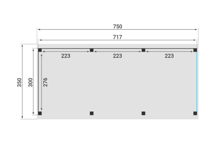Zadeldak Overkapping Pulse Serie 3 750 X 350 cm plattegrond