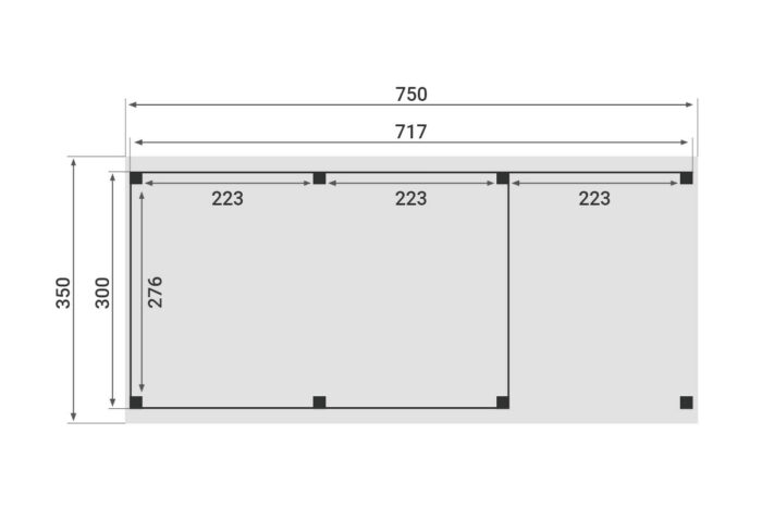 Zadeldak Overkapping Pulse Serie 5 750 X 350 cm plattegrond
