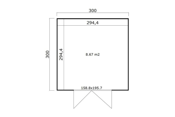Tuinhuis Quby 300 X 300 cm plattegrond
