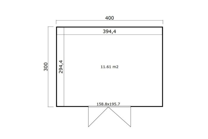 Tuinhuis Quby 400 X 300 cm plattegrond